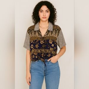 Vintage button down shirt sleeve Panther top size 10 purple floral